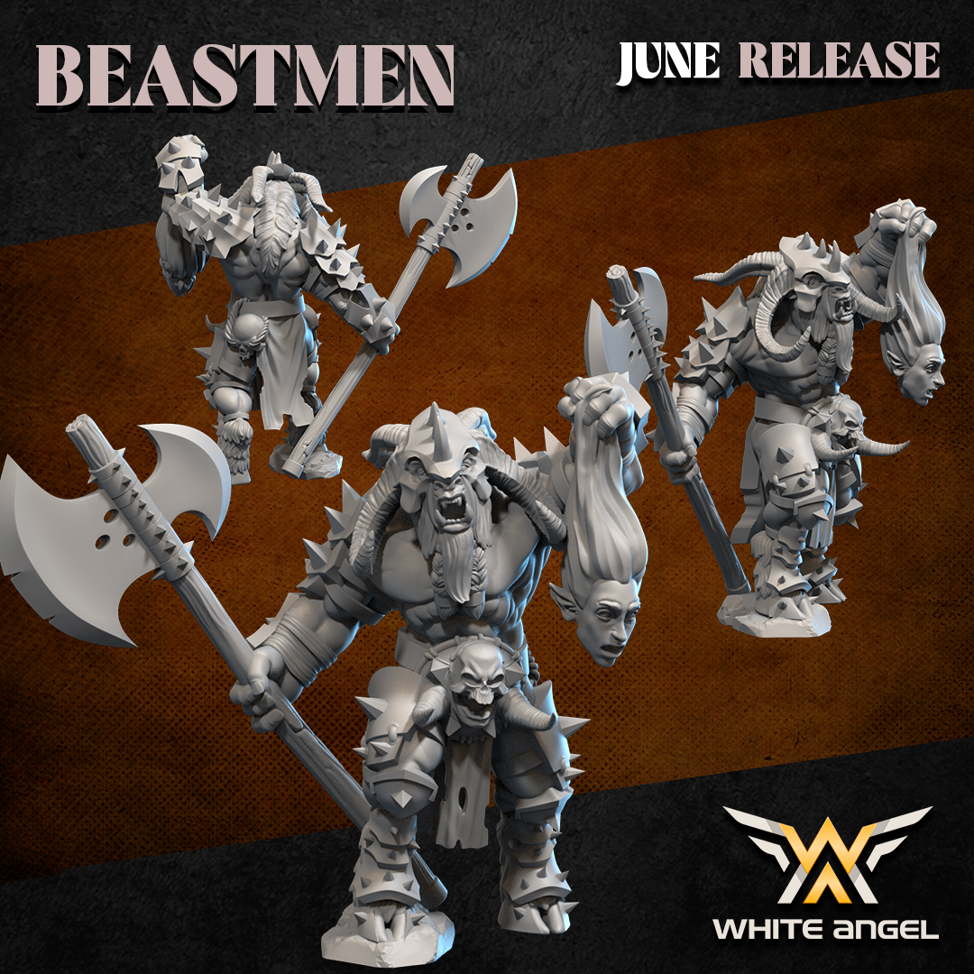 Doombull y Wargor de los Hombres Bestia con hachas y armadura pesada